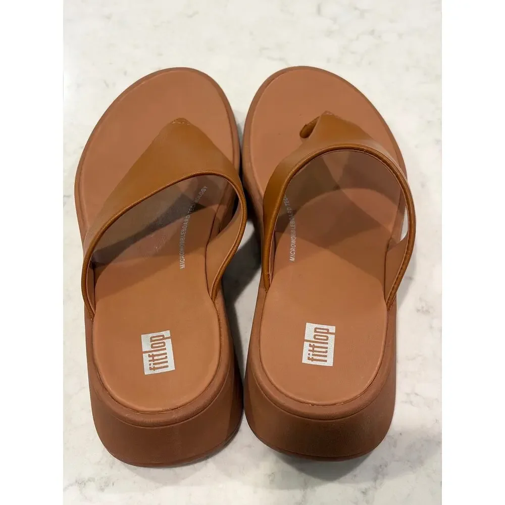 NWT Fitflop Women’s F-Mode Leather Flatform Toe-Post Sandals Size 6.5 Brown